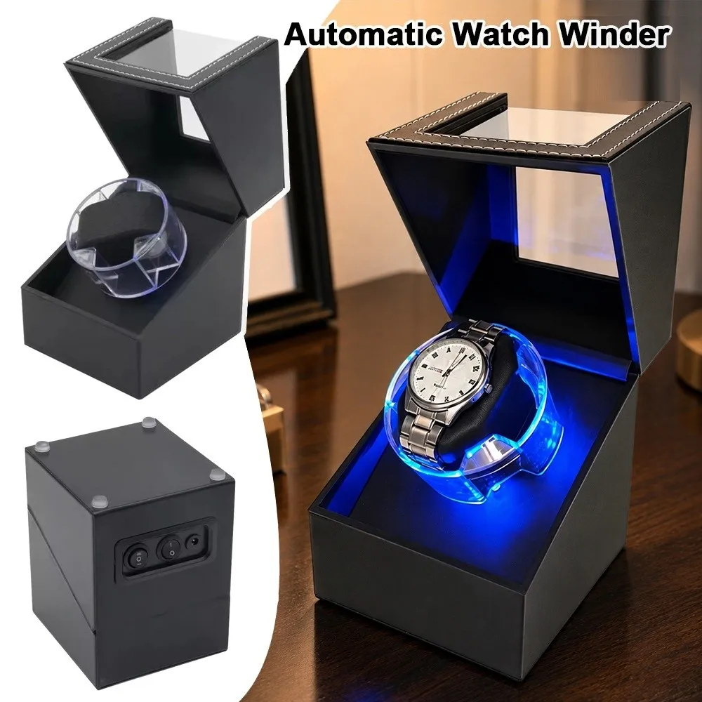 3 Gear Winder Watch Box Black 12*12.8*15.8cm Automatic Watch Winder with UNIVERSAL USB Cable Adjustable Memory Pillow