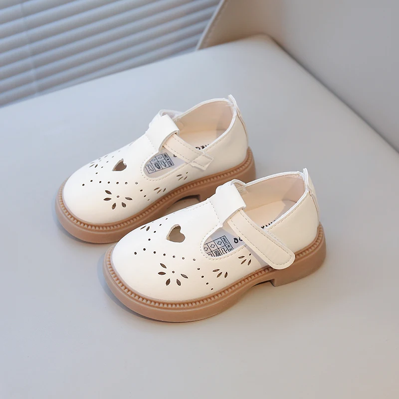 

Girls' Leather Shoes 2025 Spring/Autumn New Hollow Breathable Round Toe Kid's Casual Shoes Fashionable Children's Shoes 21-30