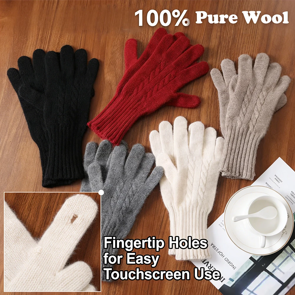 100% Wool Knitted Gloves Autumn/Winter Warm Gloves Classic Design Long Wrist Guard Mittens Classic Solid Color Cashmere Gloves