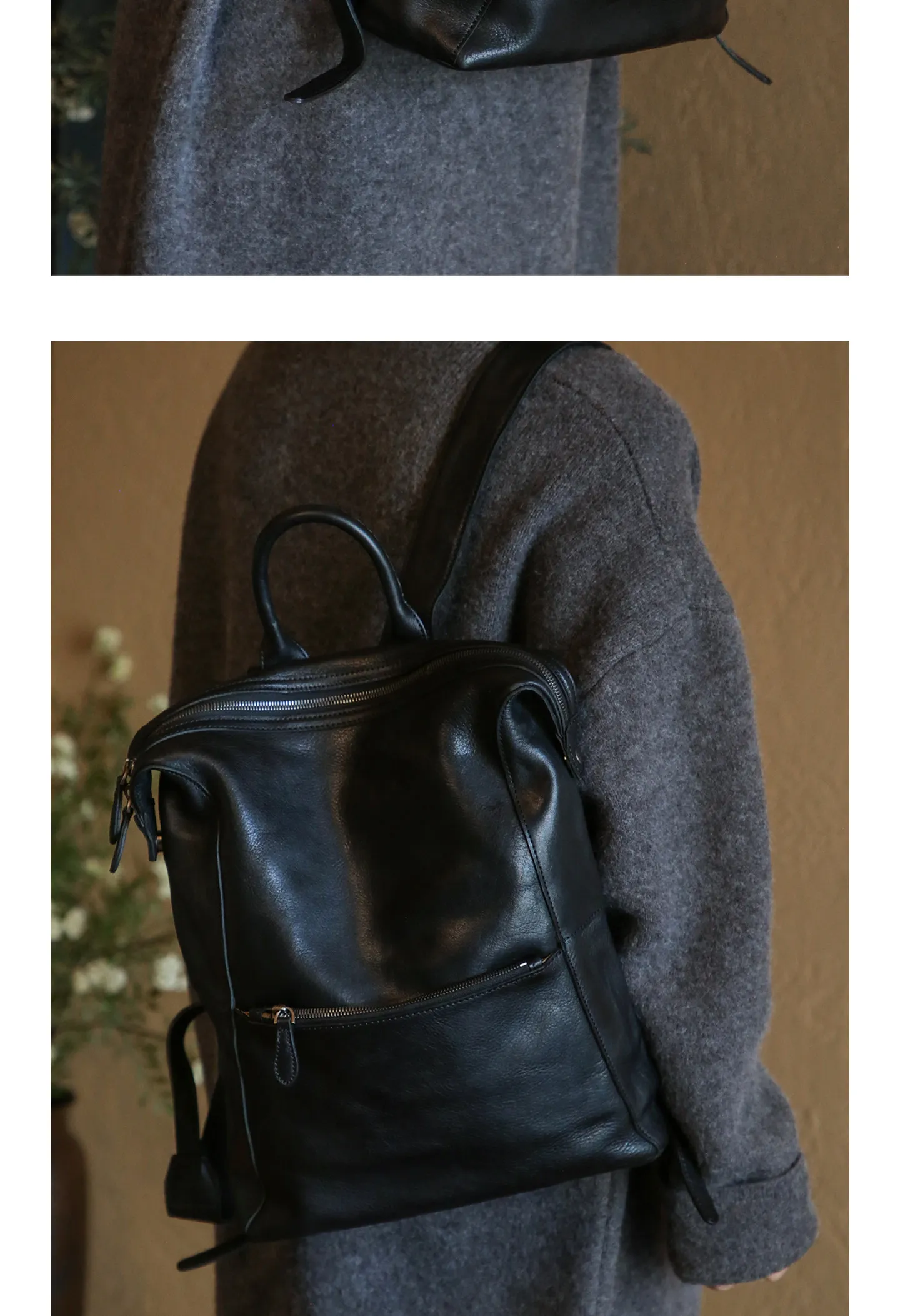 PNDME einfacher Vintage-Rucksack aus hochwertigem echtem Leder für Damen, lässiger, luxuriöser Schulrucksack aus pflanzlich gegerbtem Rindsleder für den täglichen Gebrauch. – Detail 15