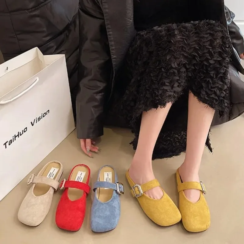 

Women's Mules Slippers Square Toe Design Baotou Half Slippers Fashion Casual Walking Flat Bottom Slippers for Women Mules Slides