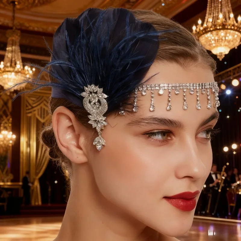 

3-стильная повязка на голову с перьями 1920-х годов, ювелирные изделия в стиле Гэтсби, повязка на голову в том же стиле, Корона, ювелирные изделия для невесты, женские аксессуары для волос со стразами