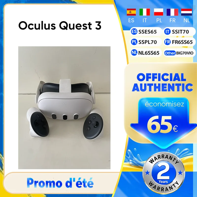 Oculus Quest 3 d'origine, 8 Go de RAM + 512 Go de stockage, écran 4K+ Infinite Display, résolution 2064x2208, batterie 5060 mAh, autonomie de 2,2 heures