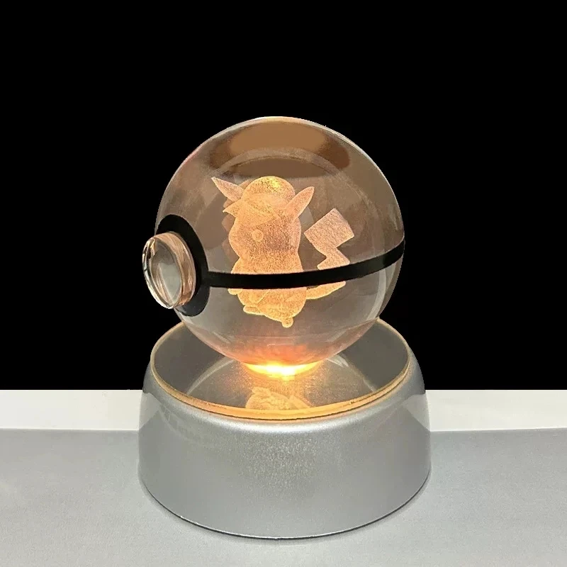 Bola de Cristal Pokémon 3D, Pikachu, Gengar, Mewtwo, Lámpara de Noche, Pokeball 3D de Cristal, Estatua de Bola de Cristal Pokémon, Regalo de Cumpleaños