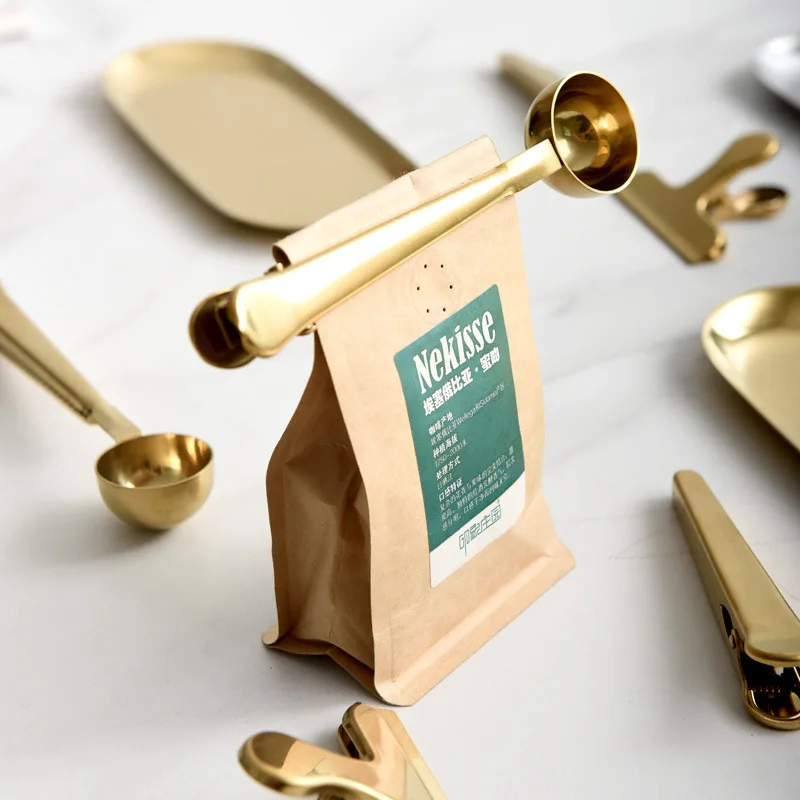 Multifunctional 2 In 1 Coffee Measuring Spoon And Bag Sealing Clip Stainless Steel For Tea Milk Powder Kitchen Accessory