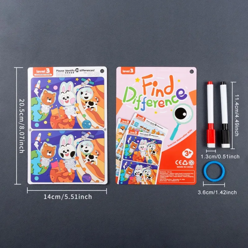 Find Differences Cards Reusable Erasable Early Learning Educational Toys With Color Illustrations Preschool Educational Tools