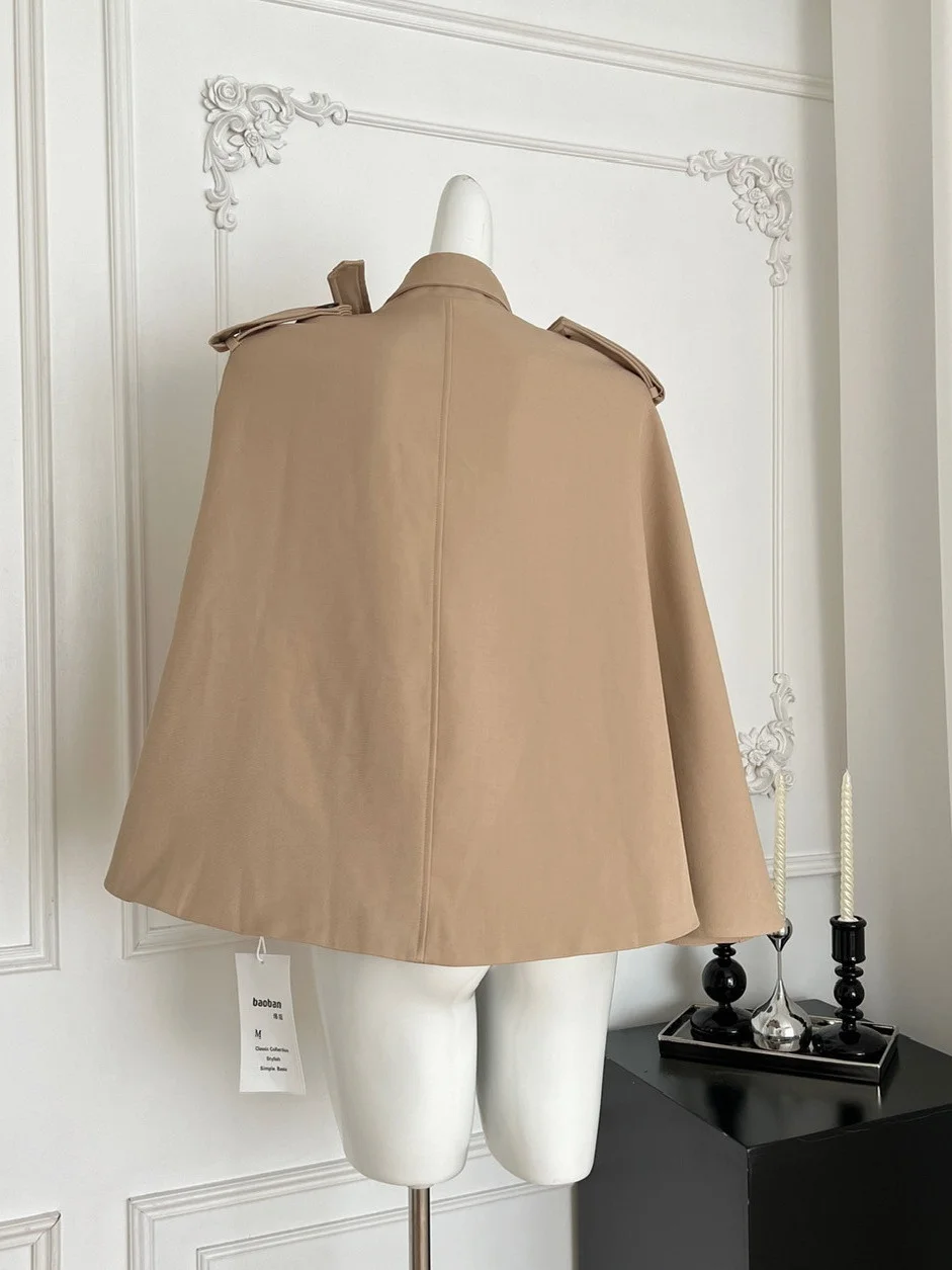 레트로 브리티 슬레 더블 로우 버튼드 클로크 숄더 패드 탑 엘레 디자인 고품질 윈드브레이커 여성용 아우터웨어