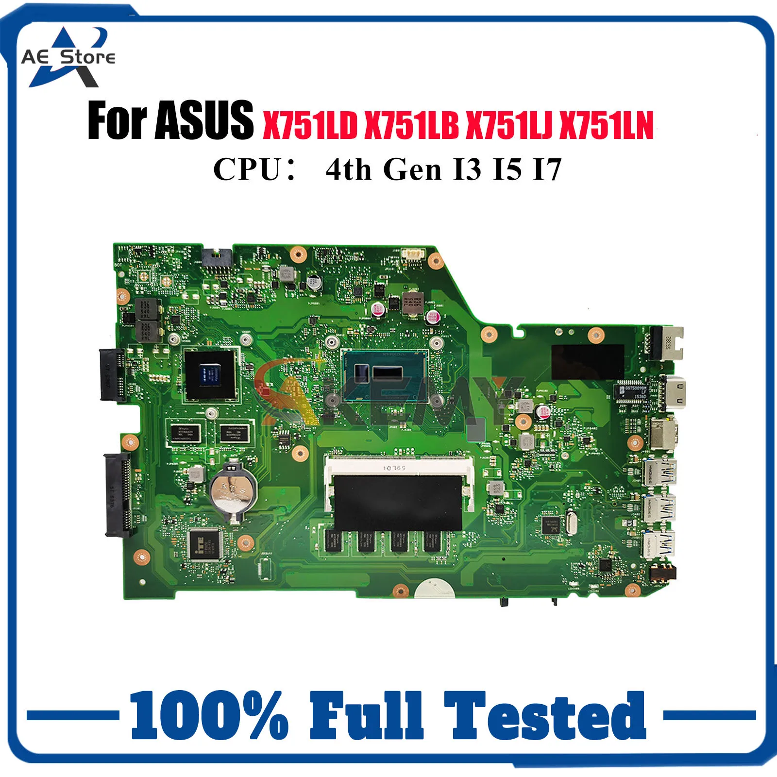 

X751LD Материнская плата для ноутбука ASUS X751LKB A751L X751LDV F751L X751LJ X751LB X751LK K751L X751L X751LN Материнская плата с процессором I3 I5 I7