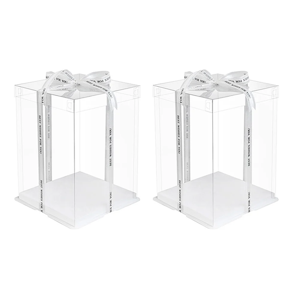 2 Pcs Cake Box Fine Workmanship Boxes Bakery Birthday Clear Packing Load-bearing The Pet Durable Fashionable