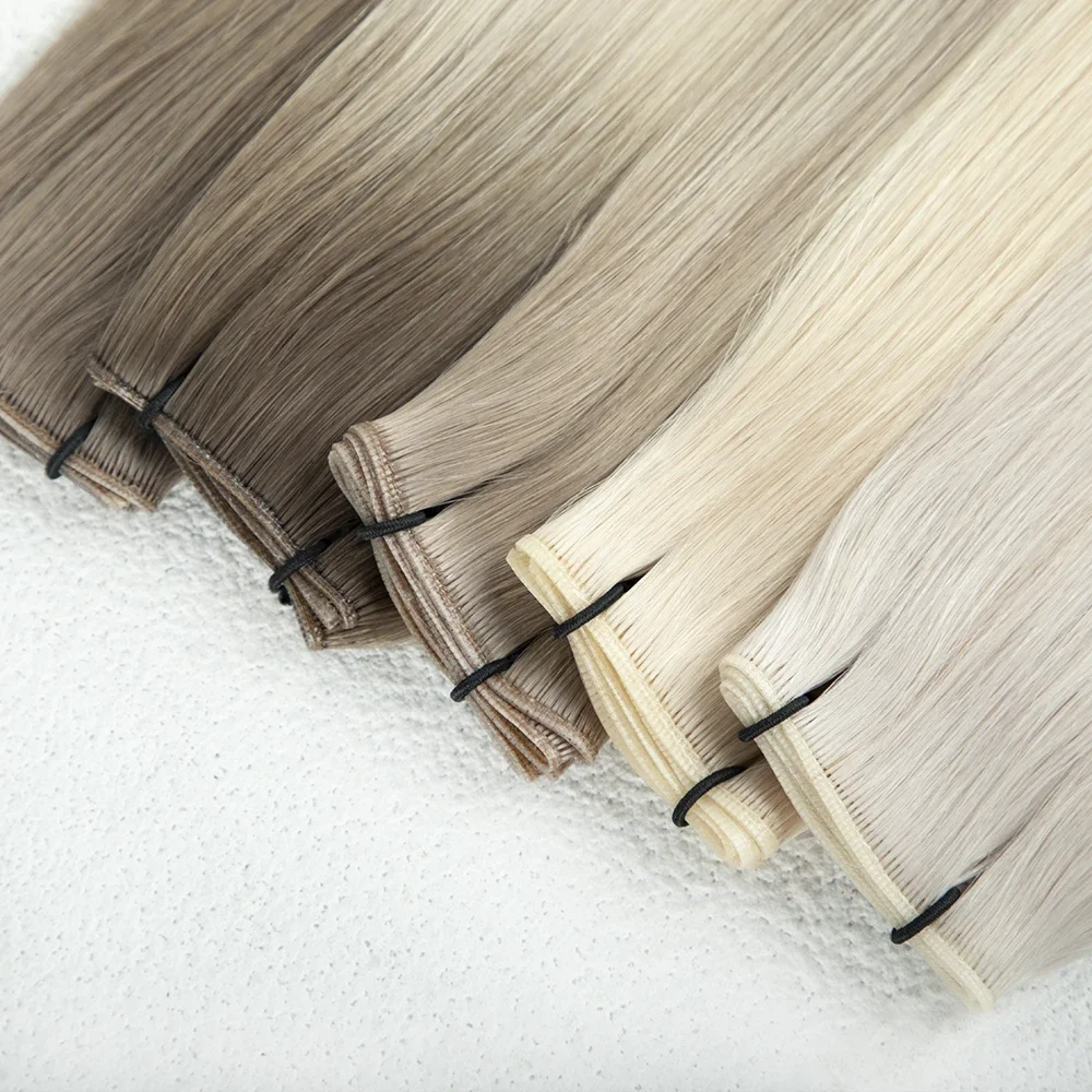 High Quality 12a Russian Grade Genius Brazilian Machine Tied Weft Raw Virgin Human Hair Extension 100% Remy Purity