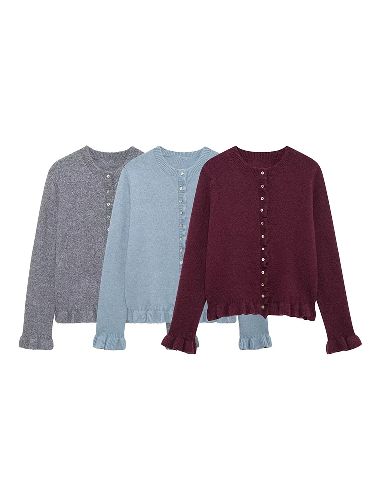 

Willshela женский модный однобортный вязаный свитер винтажный с круглым вырезом и длинными рукавами женские шикарные женские наряды