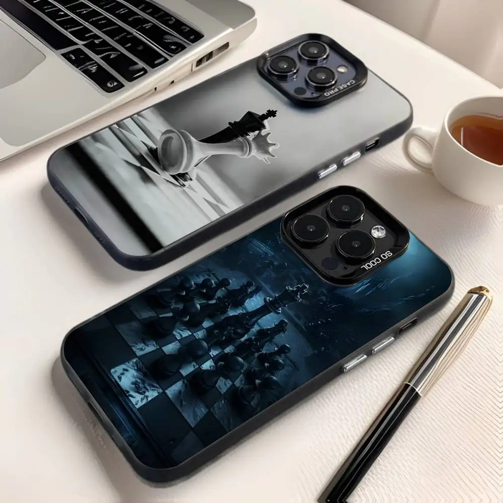 

Chess Board Phone Case For iPhone 16,15,14,13,12,11,8,7,Pro,Max,Plus,Mini,XS,SE Anti Fall Black Matte Hard