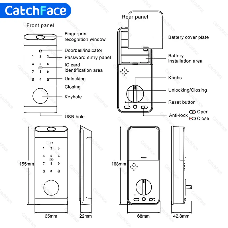 Smart Deadbolt Automatic Door Lock Latc TTlock App Wifi BLE Fingerprint Electronic keyless Keypad Frid Card Control Center Alexa