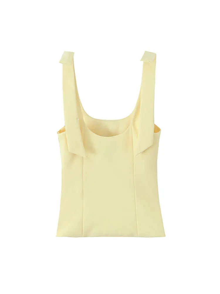 TRAFNLZGMSJ Casual Chic Women Tops Solid Bow Sleeveless Short Slim Vest New Fashion 2025 Spring Summer Holiday Female Tops ﻿ image 3