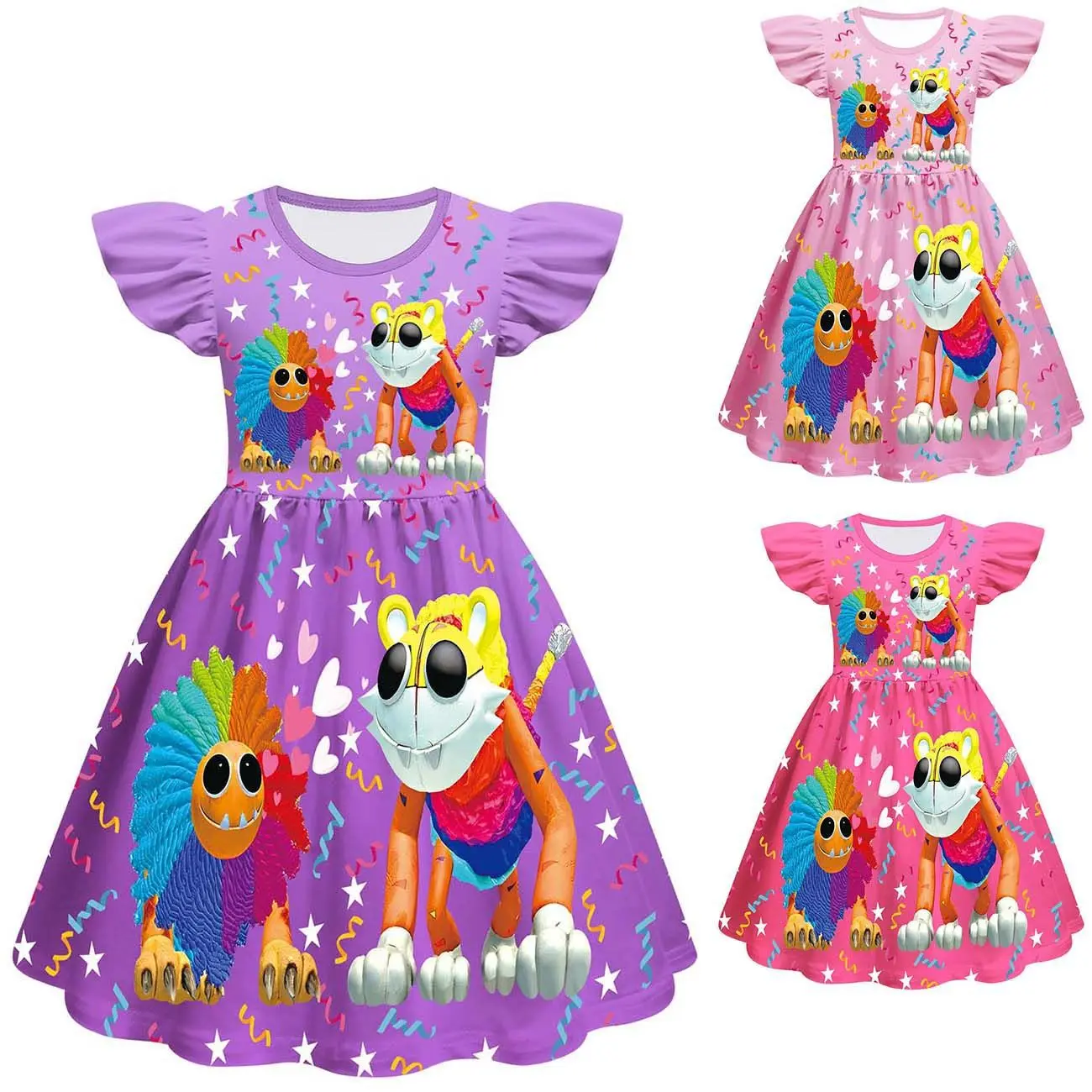 فستان صيفي كابوس كريترز فستان أسد يارنابي بطباعة مزدوجة الجوانب فستان الأميرة للفتيات الصغيرات بأكمام قصيرة لحفلات الزفاف