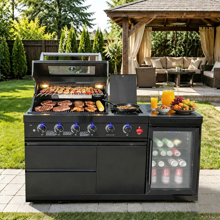 Customizable Luxury 304 Stainless Steel BBQ Island Modular Cabinet, Complete Outdoor Kitchen Suite for Backyard Patio
