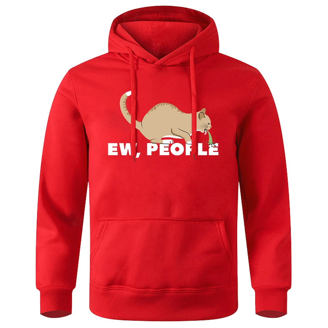 

Ew People Funny Vomiting Cat Printing Men'S Hooded Shirt Fashion Vintage Streetwearbreathable Soft Hoodie Basic All Match Hoody