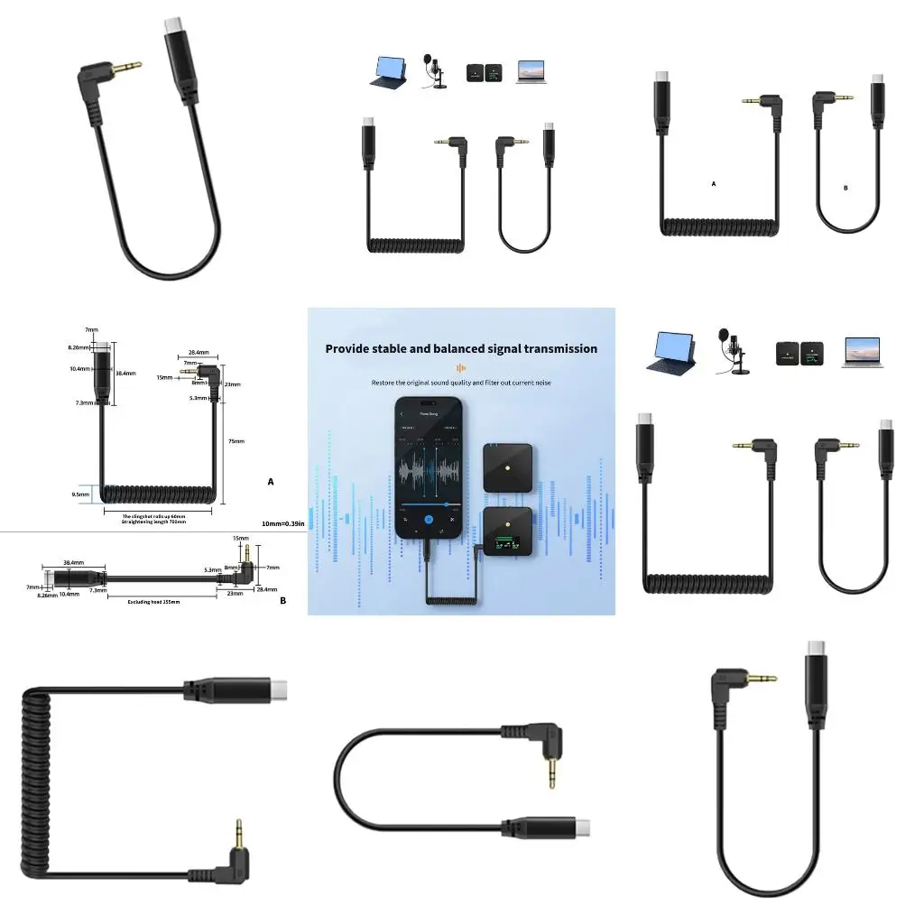  Angled 3.5mm Male to Type C Audios Cord AntiBreakage Design Metal Conductors Universal Use with Electronics Gadgets