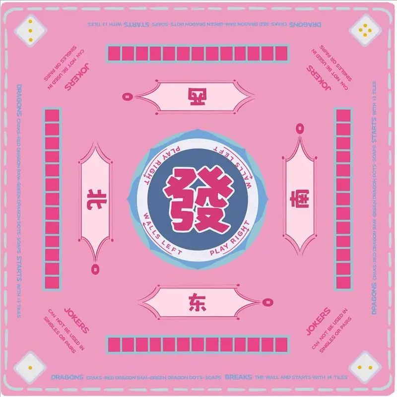 Chinese Blue Fortune Character Printing Mahjong Game Table Mat Anti-Slip Noise Reduction for Home Party Card Playing Decor