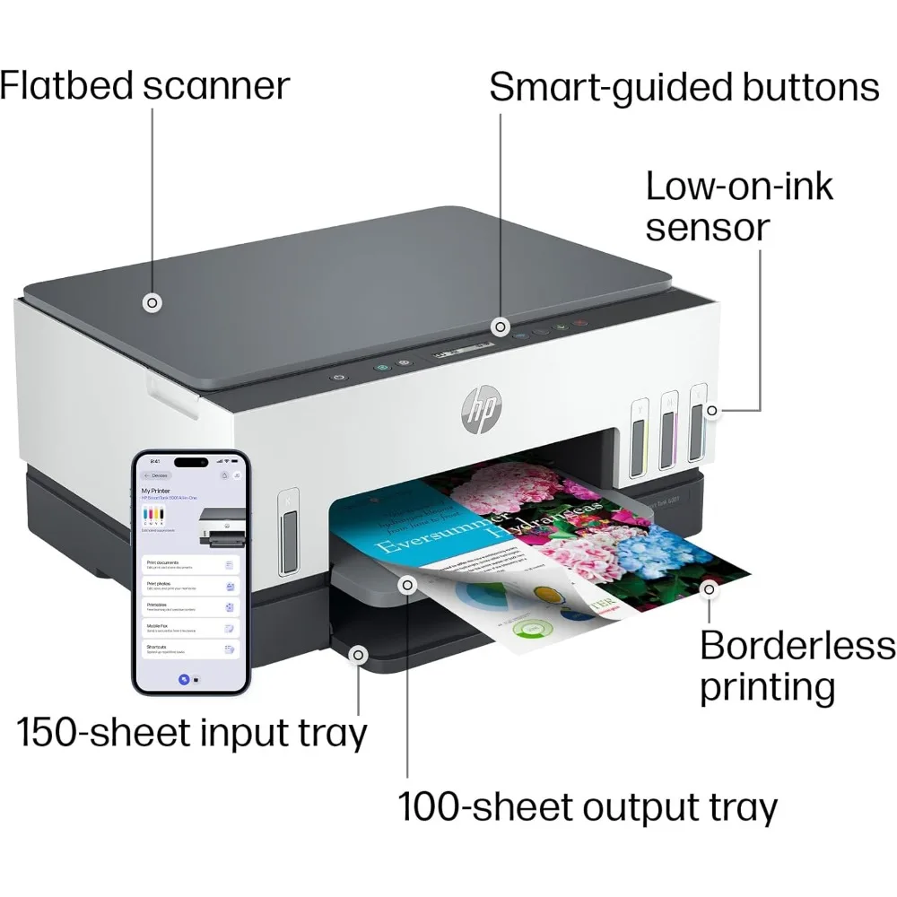 HP Smart Tank 6001: Stampante wireless all-in-one, scanner, fotocopiatrice con alimentazione inchiostro di 2 anni e serbatoi d'inchiostro ricaricabili per uso domestico