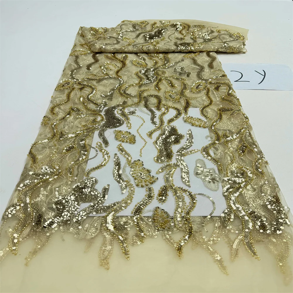 أقمشة الدانتيل الفرنسي جودة عالية الأفريقي مطرز المطرزة النيجيري الترتر تول الدانتيل 2 ياردة لخياطة فساتين الحفلات