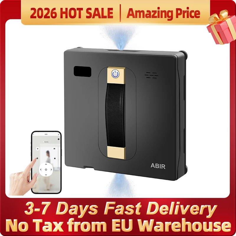 (code promo: EU6006) Nettoyeur de fenêtres robot ABIR WD8,Double Pulvérisation d'Eau, Mémoire Intelligente, Aspiration Puissante, Capteur Laser, Robot de Nettoyage de Vitres Murales à Domicile,