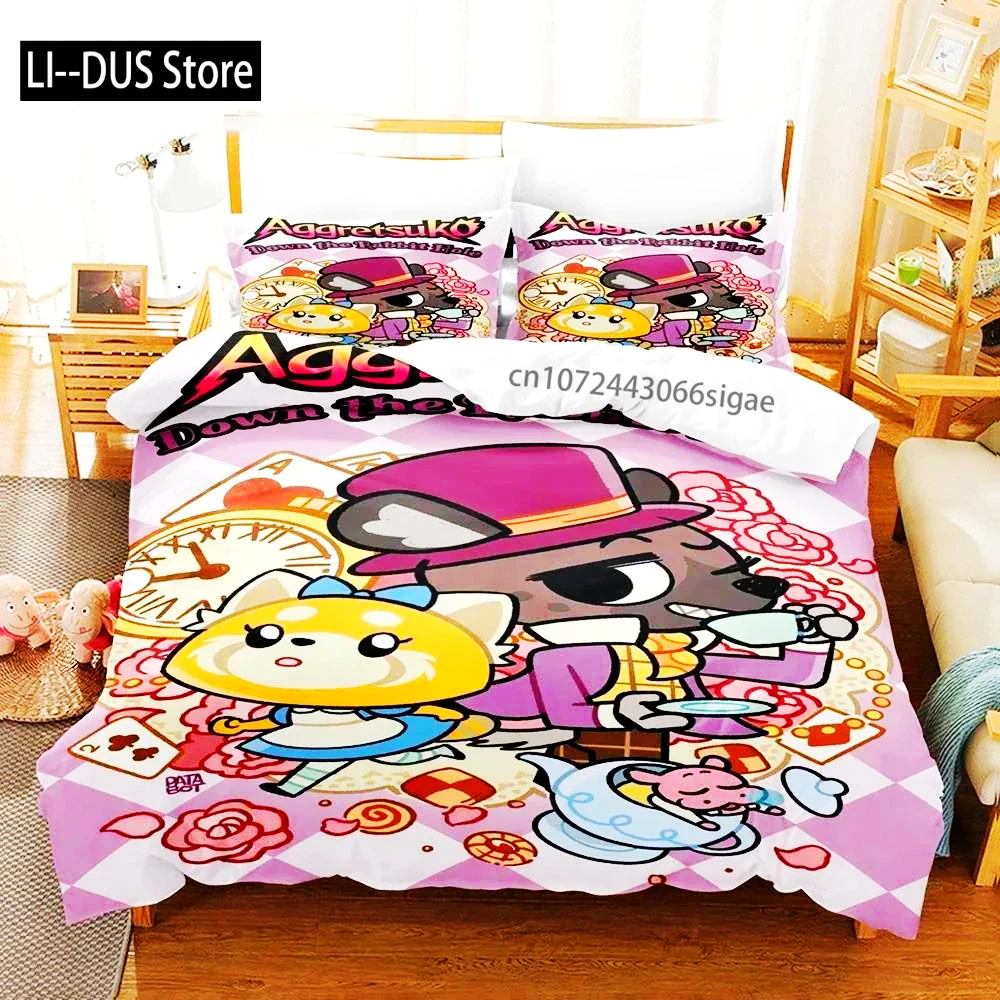

3D Printed Aggretsuko Retsuko Bedding Set Boys Girls Twin Queen Size Duvet Cover Pillowcase Bed Boys Adult Home Textileextile