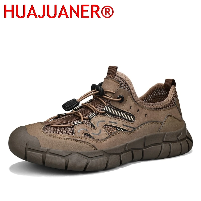 New Trend Men's Summer Mesh Flats Quick-Dry Comfortable Beach Shoes Non-Slip Lightweight Breathable Shoes All-match Male Sandals
