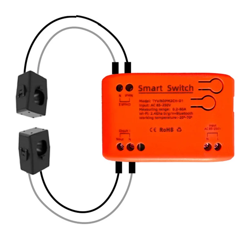 

FULL-Tuya Smart 85-250 В Wi-Fi 2-канальный зажим с мониторингом тока/напряжения/энергии 80A умный счетчик энергии для Alexa Alice