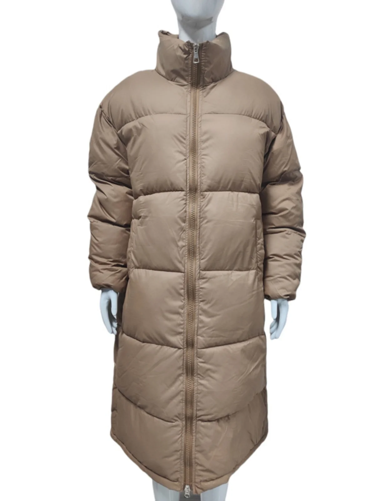 Casaco feminino de inverno Faion com zíper cor pura longo fino ajuste de algodão quente Jaet acima do joelho casaco de algodão Street Sle Thic...