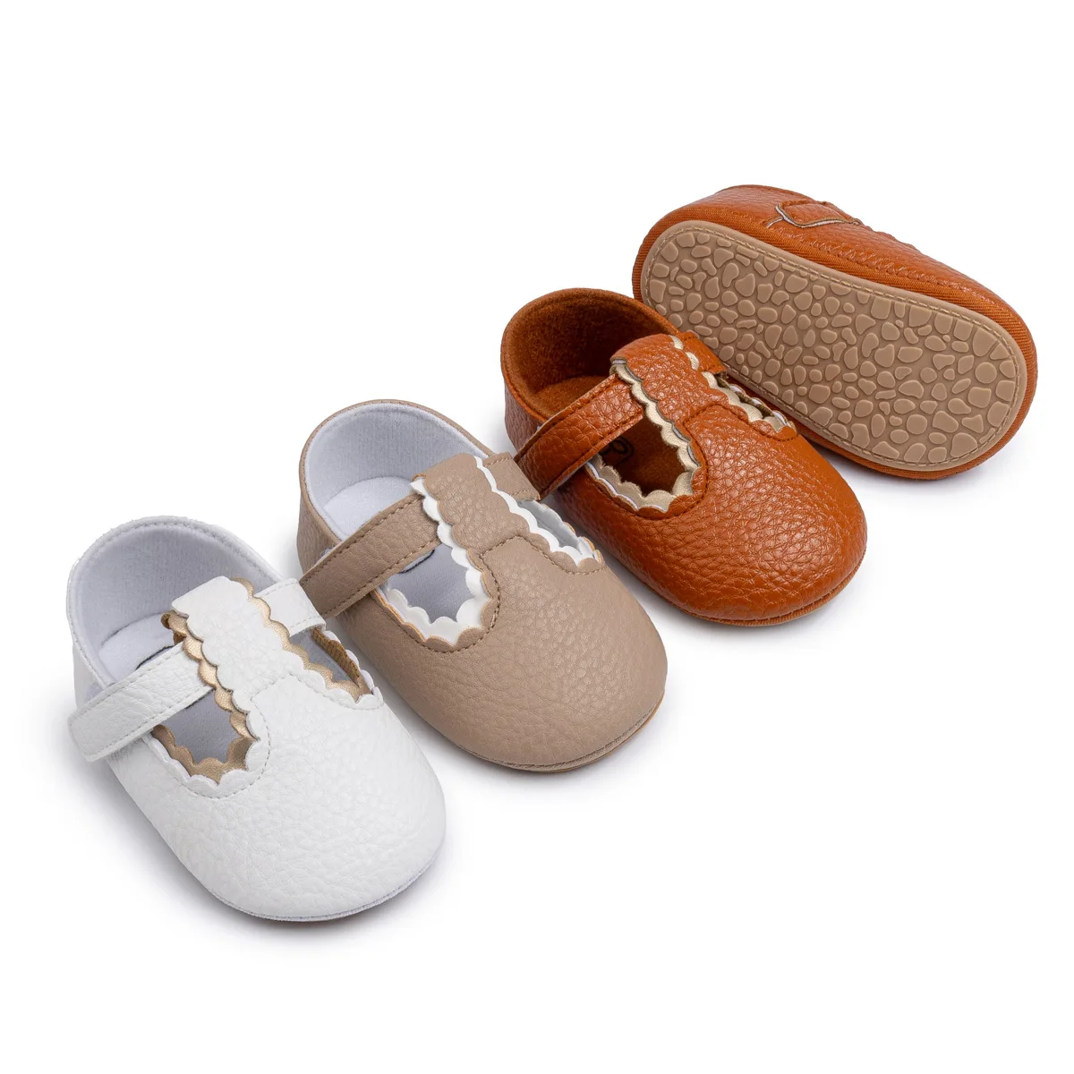 

Newborn Baby Shoes Stripe PU Leather Boy Girl Shoes Toddler Rubber Sole Anti-slip First Walkers Infant Moccasins