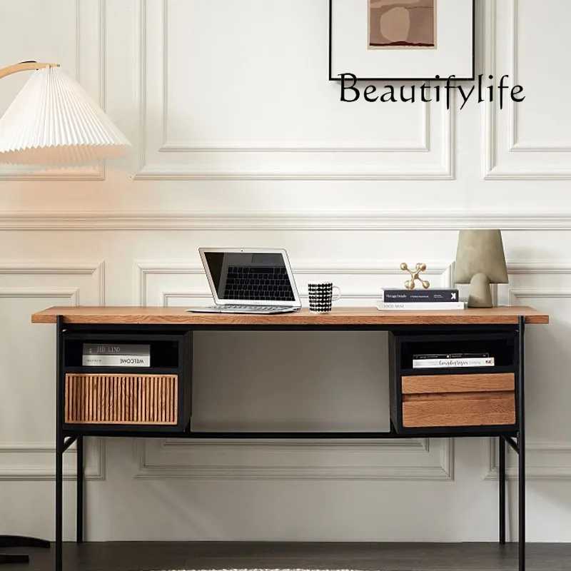 

Modern simple color matching desk creative solid wood light luxury writing desk medieval retro computer table