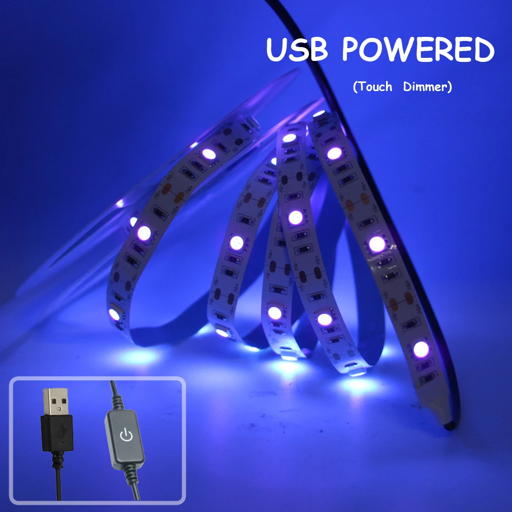 USB UV Led Strip touch dimmer 5V UVA Light 395-405nm SMD5050 Ultraviolet Ray LED Diode Ribbon Purple flexible ribbon Tape Lamp