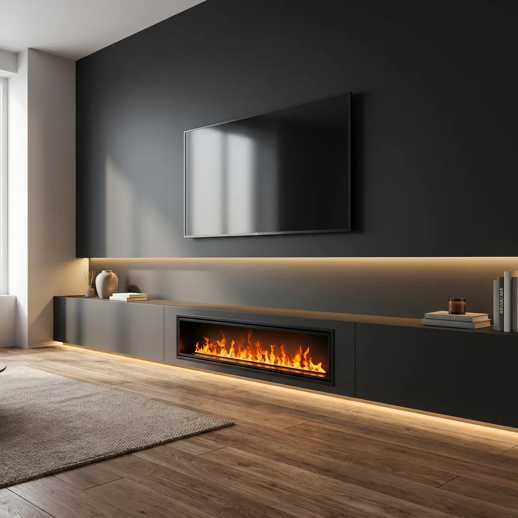 750mm 7-Color Rainbow LED Smart Fireplace Built-In Metal WiFi Remote IEC/EMC Approved Electric Power Source Energy Saving Design