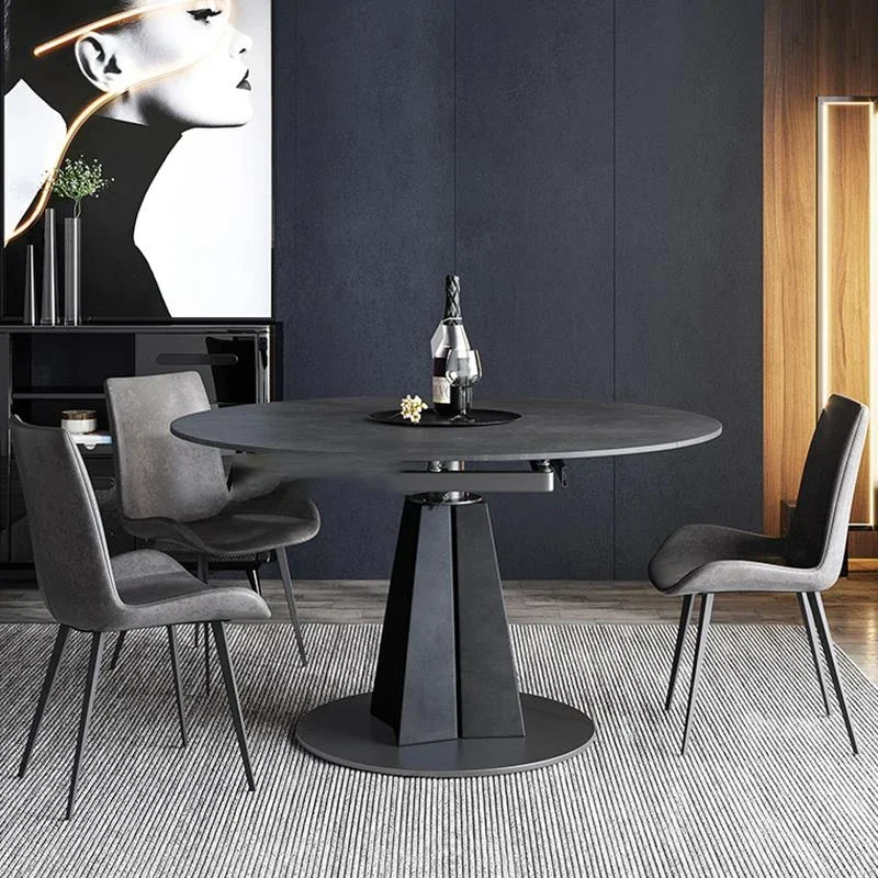 

European-Style Rotating Table Rock Slab Round Dining Table Modern Minimalist Small Apartment Mesa Comedor Kitchen Furniture