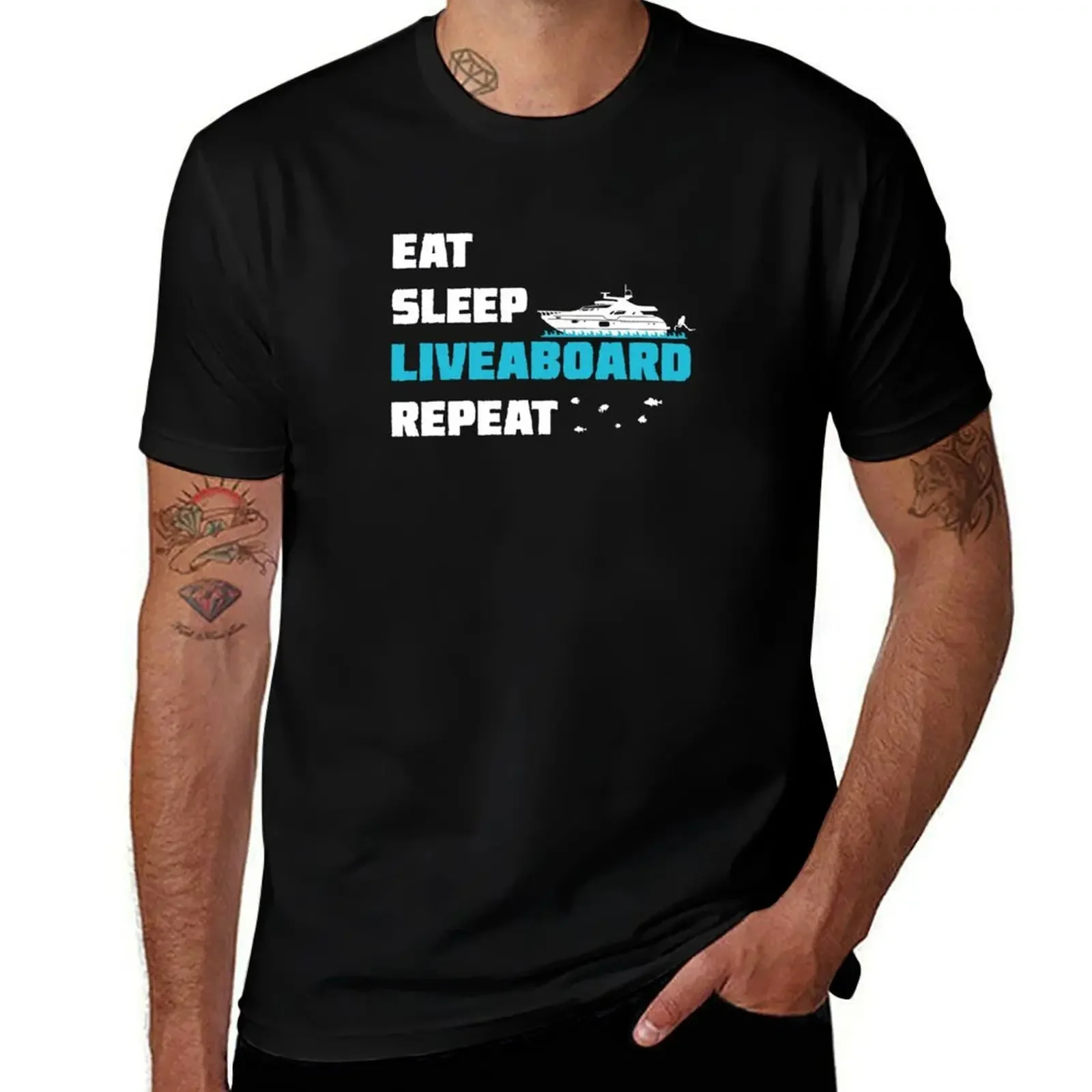 

Eat Sleep Liveaboard Repeat Scuba Dive Boat Ship T-Shirt man clothes quick drying oversized t shirt men