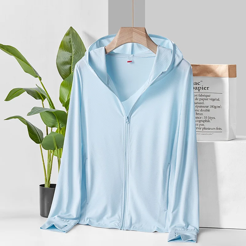 

UPF 50+ UV Summer Jackets Women Hooded Ice-silk Loose Sun Protection Solid Simple Leisure Sportswear Breathable Cozy Mesh Trendy