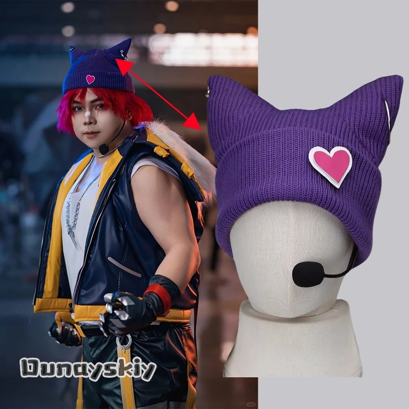 Game LOL Sett Heartsteel Cosplay Hat Woman Personality Hip Hop Fashion Purple Knitted Hat Halloween Party Role Play Props
