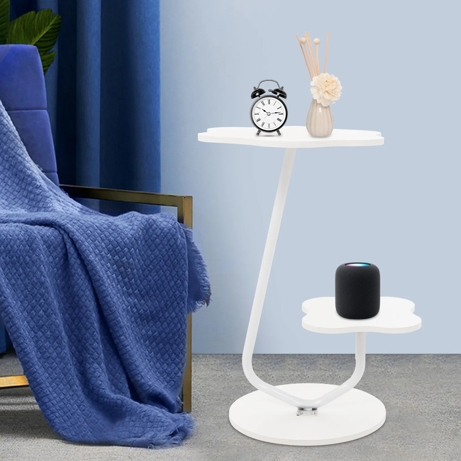 

2 Tiers Small End Table Flower Sofa Side Table Beside Nightstand for Living Room