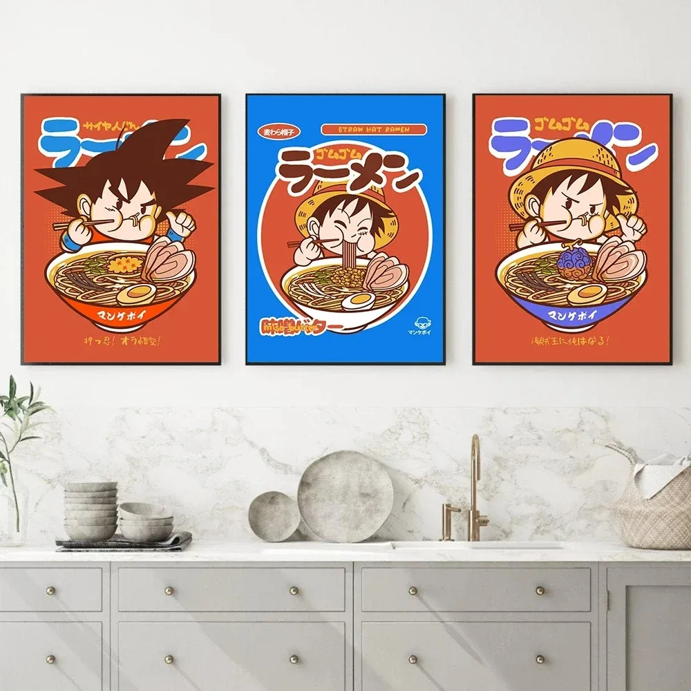 Japanese Food Wall Art Prints Funny Anime Cartoon Character Ramen Noodles Poster Kitchen Art Canvas Painting Pictures Home Decor