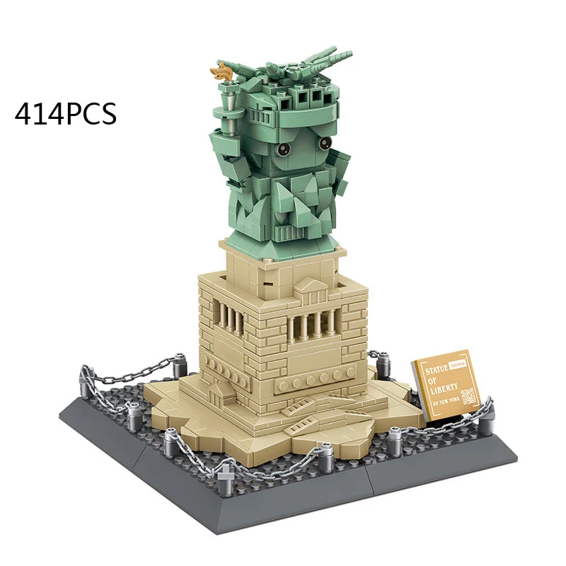 Construction World Famous Landmark Architecture Build Block Lovely Cartoon America Statue of liberty Model Bricks Big Head Toys