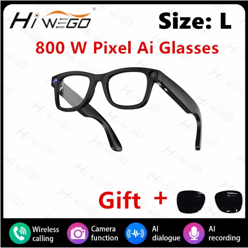 Hiwego New  Smart AI Glasses 800W pixel AI Shooting Camera HD Photo Video Voice Call Translation  Bluetooth Glasses For xiaomi