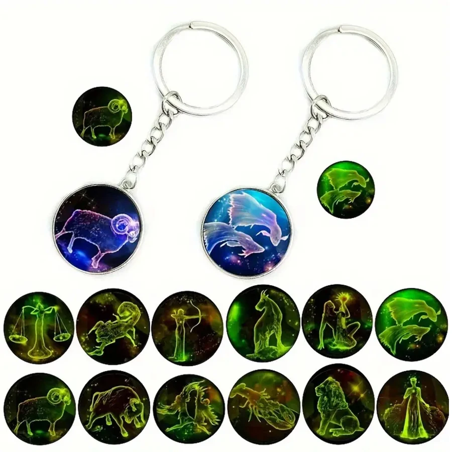 12 Zodiac Signs Keychain Personalized Horoscope Car Key Ring Constellation Birthday Xmas Halloween Gift  for Women/Men