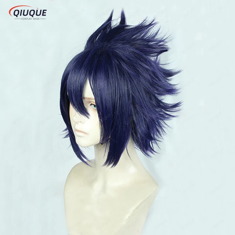 Tamaki Amajiki peruca curta azul escuro e roxa, cabelo resistente ao calor, fantasia cosplay, boné de peruca grátis, alta qualidade, mista