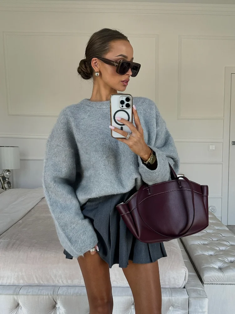 Knitted Long Sleeved O-neck Casual Pullover Fashion Solid Color Versatile Elegant Women\'s Sweater Commute High Street Autumn Top