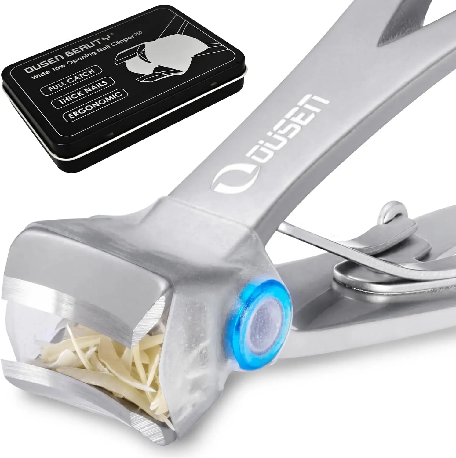 Wide Jaw Nail Clippers with Catcher - Anti-Splash, Heavy Duty for Thick Toenails, Silver