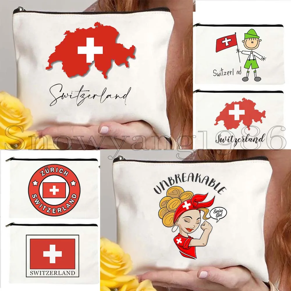 

Цюрих, Швейцария, карта страны, флаг, швейцарская девушка, холст, косметичка для макияжа, дорожная помада, органайзер для туалетных принадлежностей, сумка для хранения
