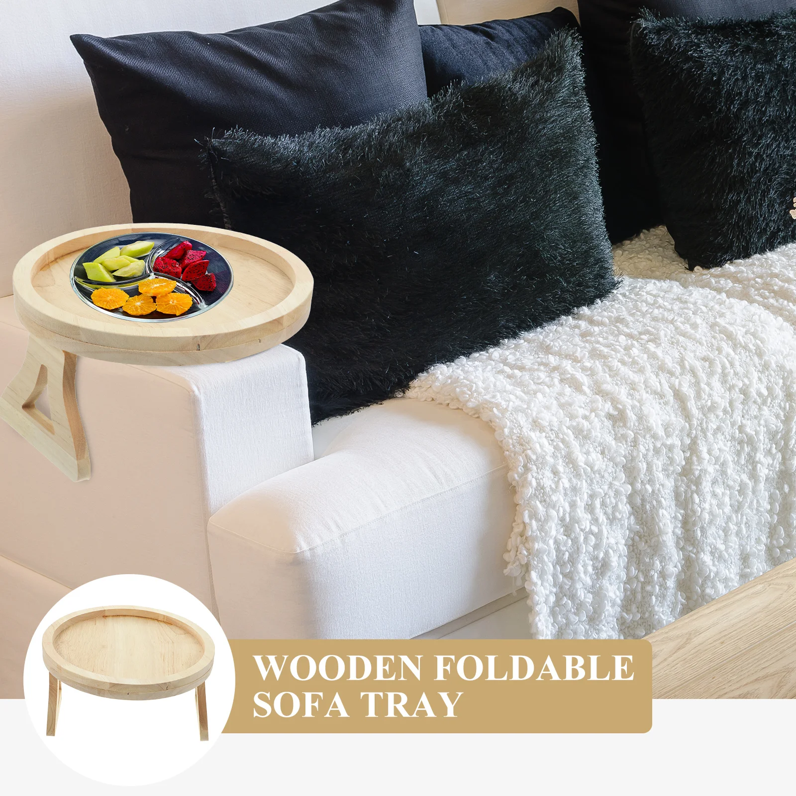 

Деревянный складной поднос, круглый бамбуковый диван, подлокотник, стол, складной поднос для закусок, материал, практичный, многофункциональный