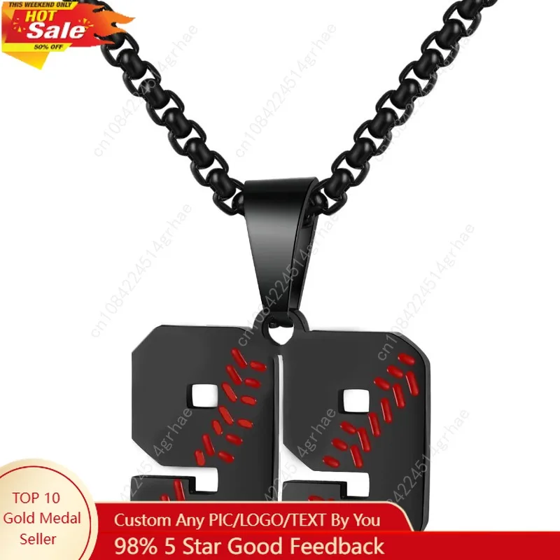 

AIAINAGI Baseball Number Necklace - Stainless Steel Chain Pendant for Men Athletes 00-99 Jersey Number Gift