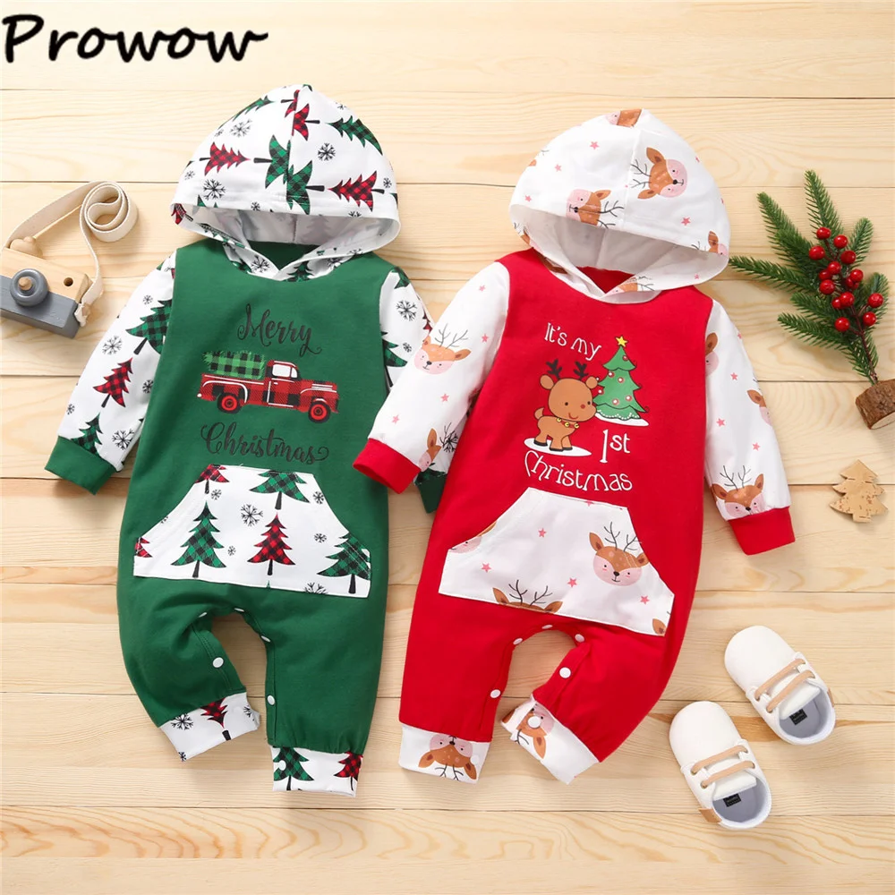 Prowow My First Christmas Baby Clothing Cartoon Deer Tree Christmas Romper Jumpsuit Newborns New Year Costume For Baby Boy Girl